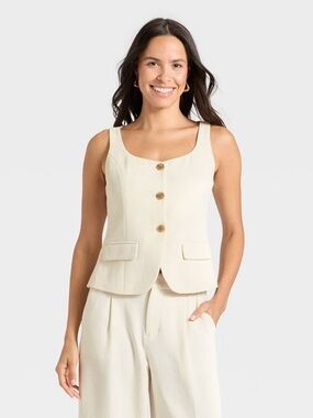a new day Cream Button-Front Sleeveless Vest
